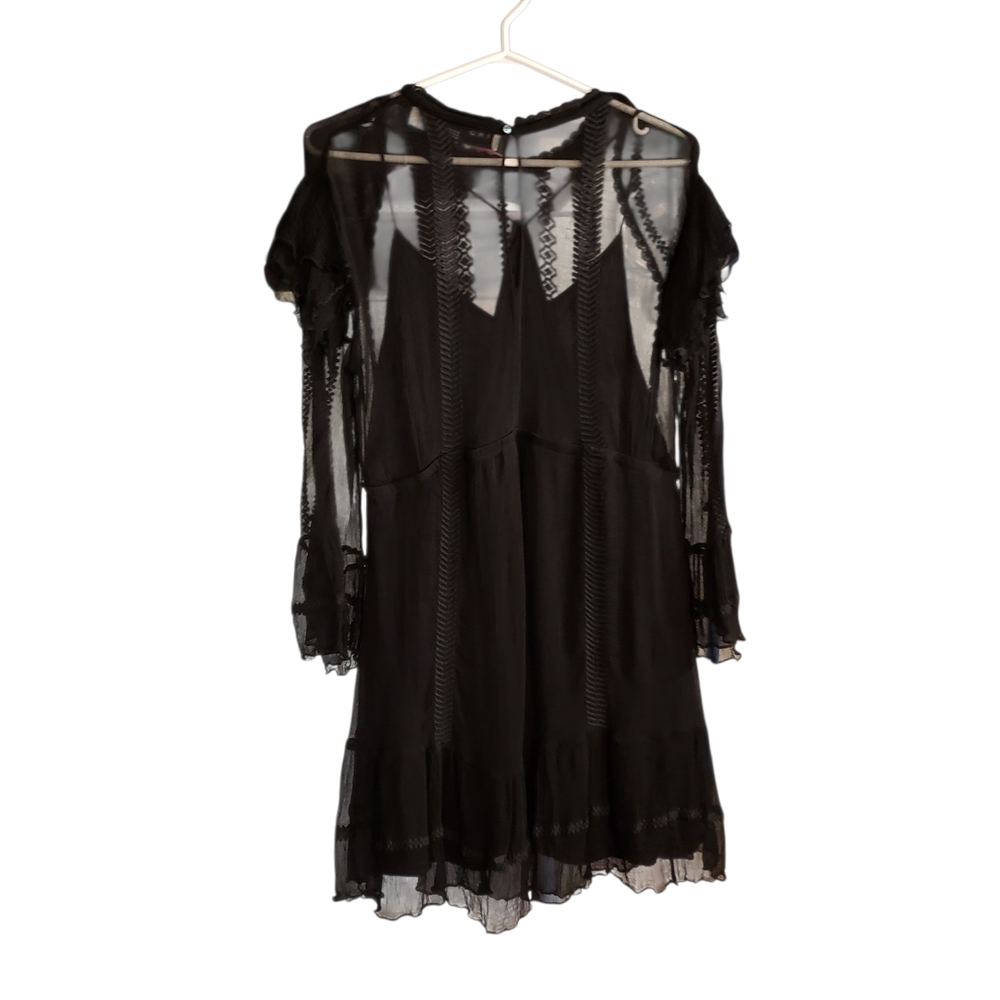 IRO Women's Black Sheer Western Boho Dress Long Sleeves Size 6 - Picture 7 of 16
